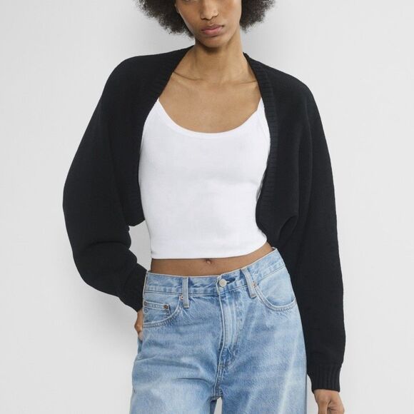 TNA Aritzia Gramercy Shrug Organic cotton open-front shrug Cardigan Medium Black - Picture 1 of 8